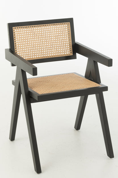 Chair Grid Ash Wood/Rattan Black