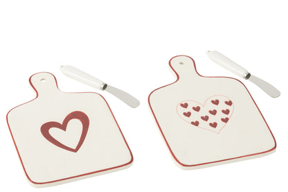 Kaasplank Harten Porselein Wit/Rood Assortiment Van 2