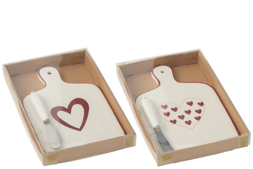 Kaasplank Harten Porselein Wit/Rood Assortiment Van 2