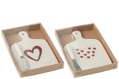 Kaasplank Harten Porselein Wit/Rood Assortiment Van 2