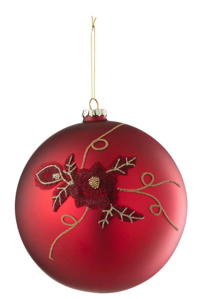 Kerstbal Bloem Glas Rood Groot