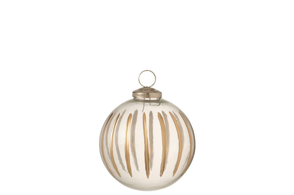 J-Line Christmas Bauble Stripe Glass Transparent/Gold Small