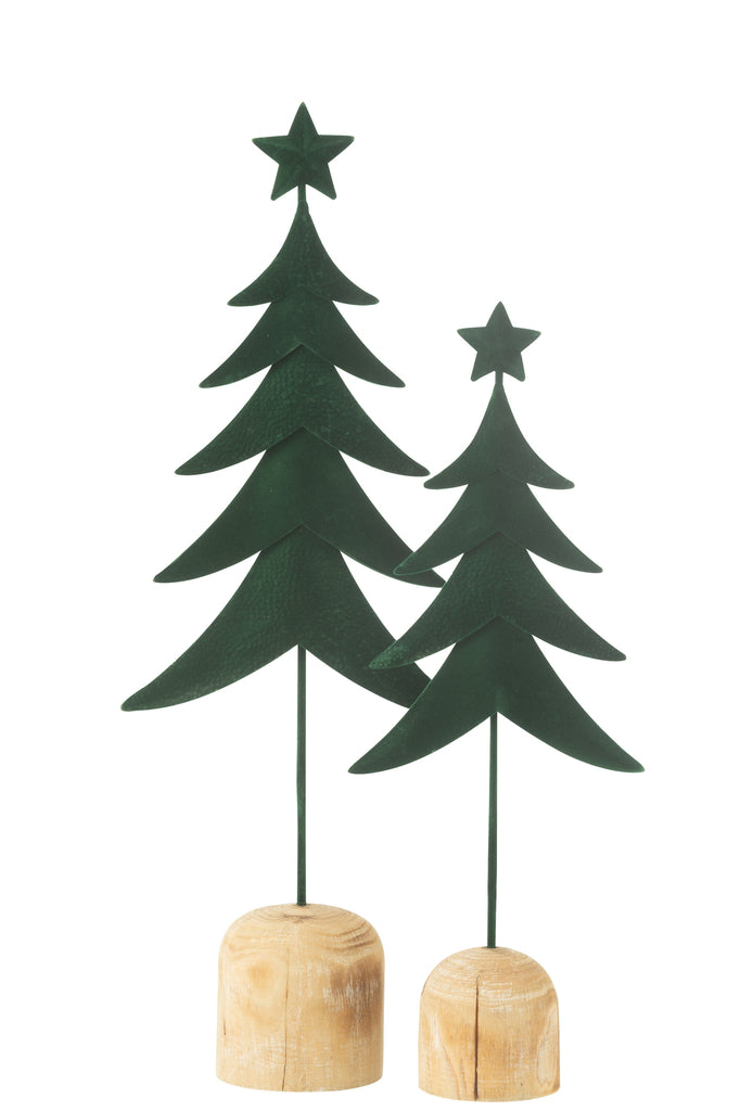 J-Line Kerstboom op voet + ster metaal/hout donkergroen groot