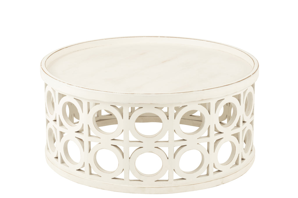 Salontafel met houtsnijwerk van vurenhout/MDF wit