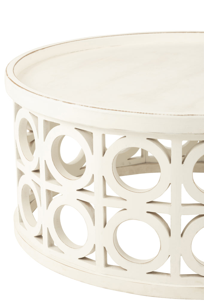 Salontafel met houtsnijwerk van vurenhout/MDF wit