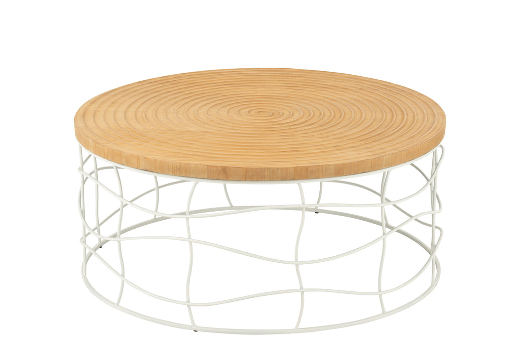 Koffietafel met snijwerk van ijzer/dennenhout natuurlijk/wit.