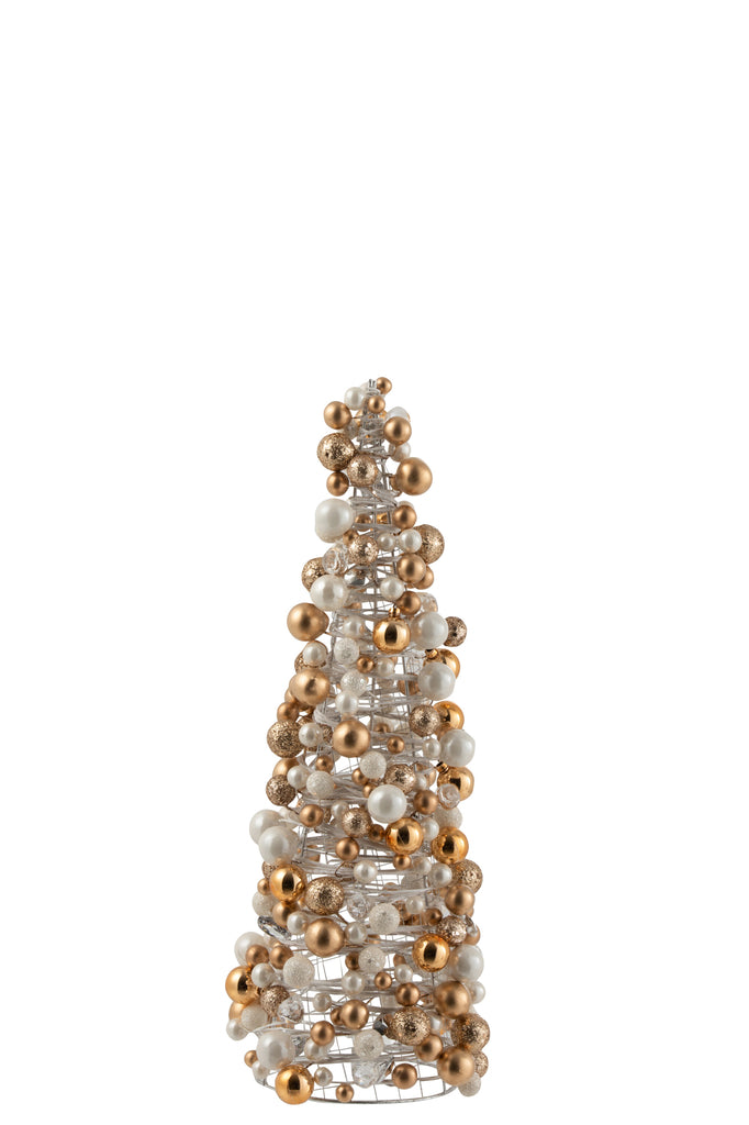 Kegel Mini Kerstballen Ecru/Goud Klein