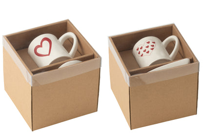 Kopjes + Schotel Harten Porselein Wit/Rood Assortiment Van 2
