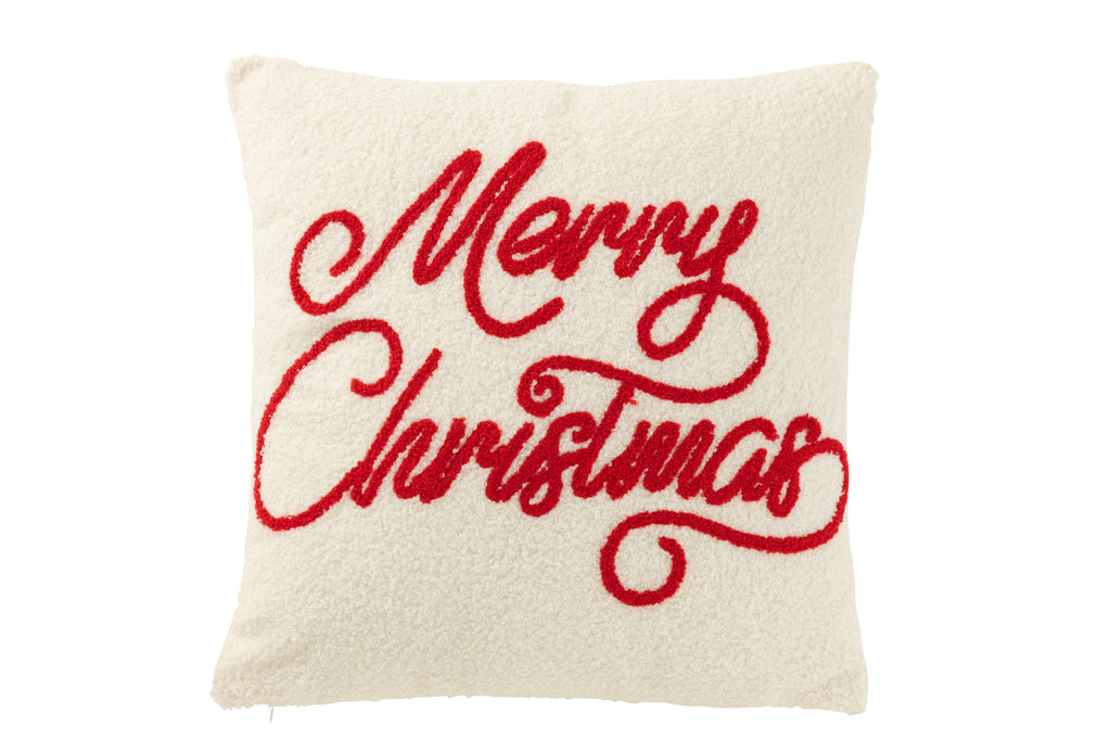 J-Line Kussen Merry Christmas Boucl -  Wit/Rood