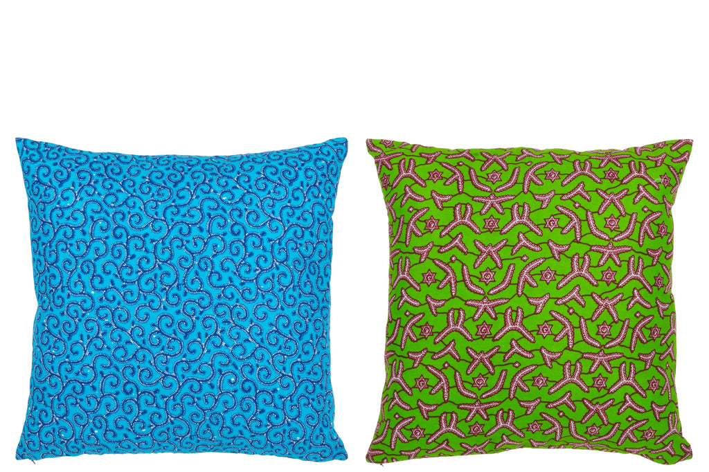 Kussen met patroon Stof Groen/Blauw Assortiment Van 2