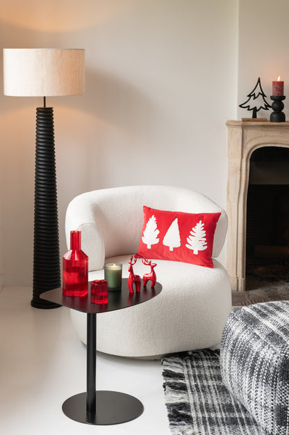 J-Line Kussen Rechthoek Kerstbomen Textuur Fluweel Rood/Wit