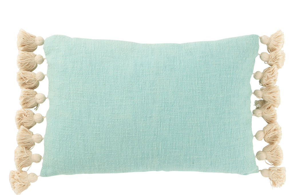 Kussen Rechthoek+Kwastjes Katoen/Polyester Cyaan Blauw