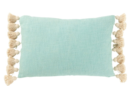 Kussen Rechthoek+Kwastjes Katoen/Polyester Cyaan Blauw
