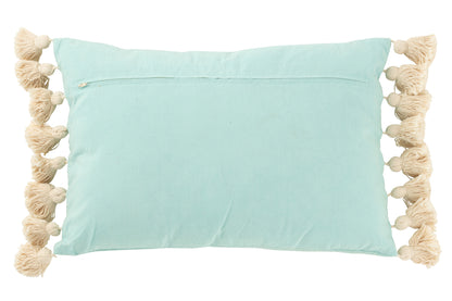 Kussen Rechthoek+Kwastjes Katoen/Polyester Cyaan Blauw