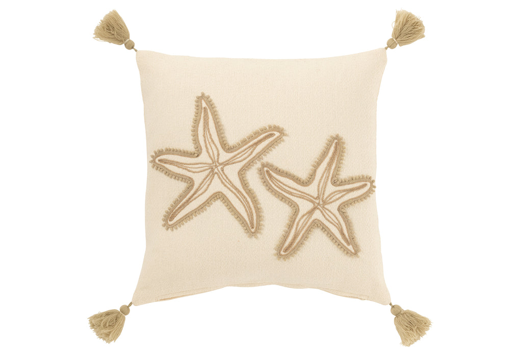 Cushion Sea Stars+Tassels Cotton Cream/Beige
