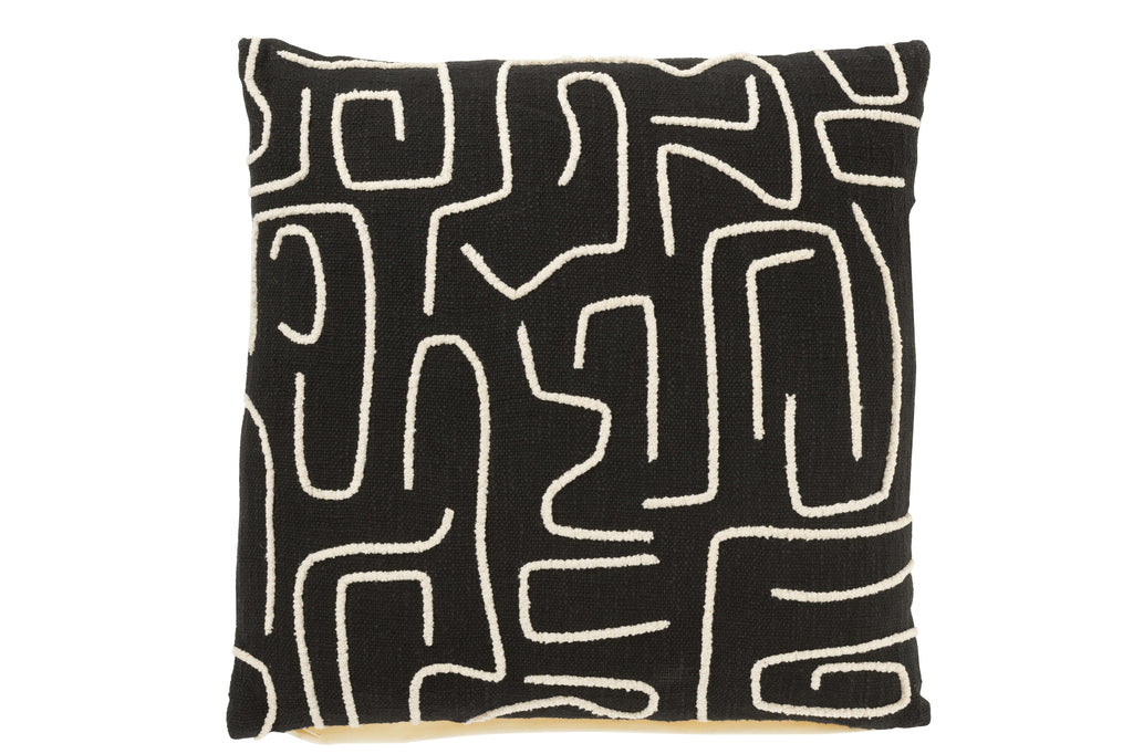 Cushion Square Lines/Curves Cotton Black/White