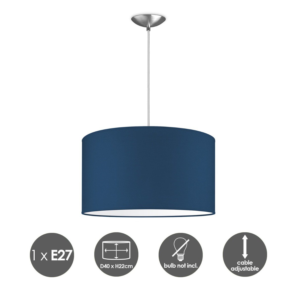 hanglamp Bling met lampenkap, E27, donkerblauw, 40cm