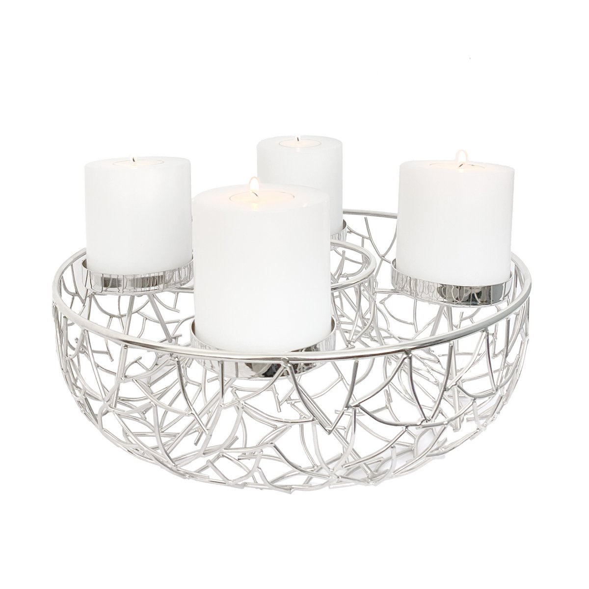 EDZARD Adventskrans Milano, roestvrij staal, vernikkeld, zilverkleurig, diameter 34 cm, voor kaarsen ø 8 cm