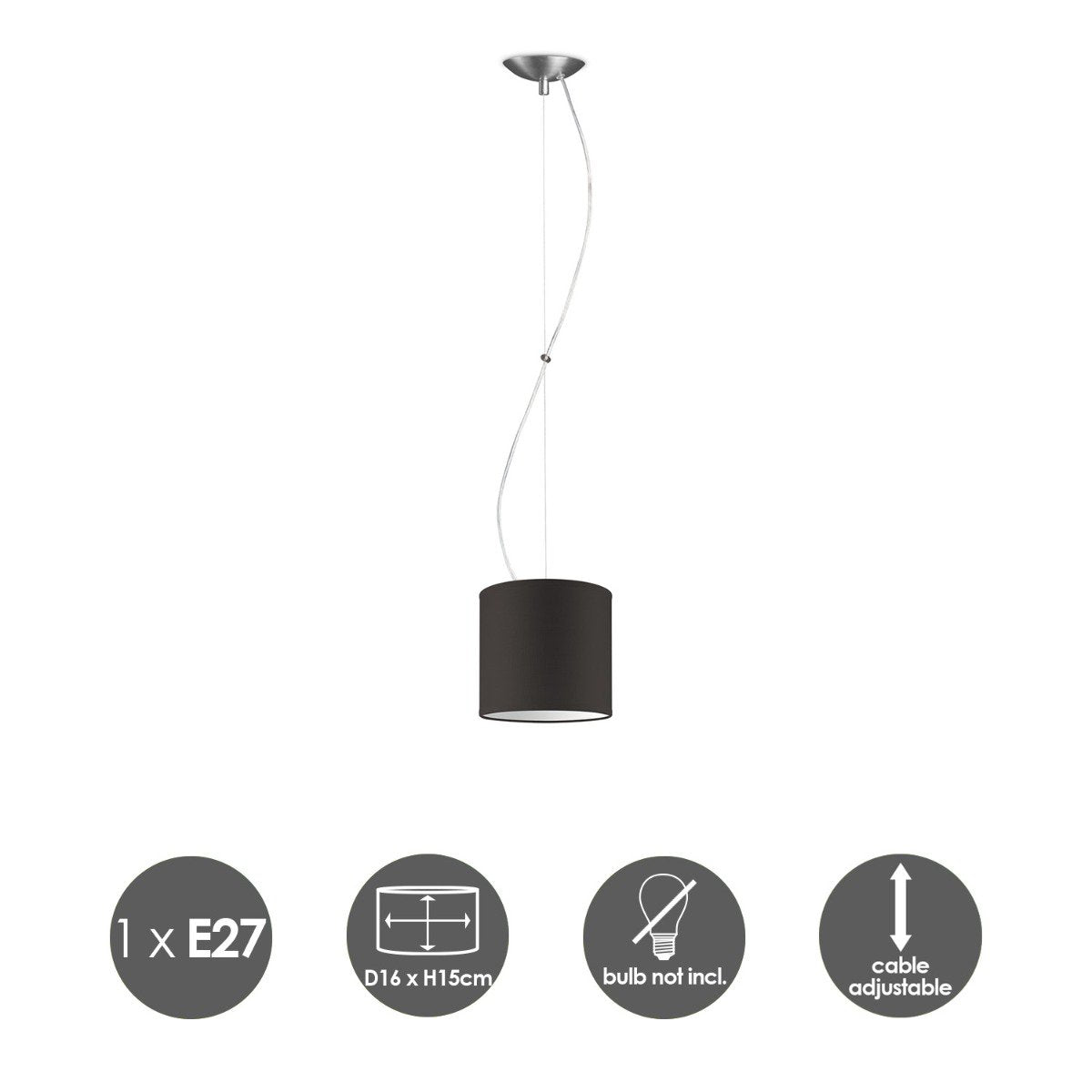 hanglamp Deluxe met lampenkap, E27, chocolade, 16cm