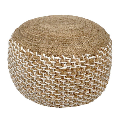 Poef jute kruk rond 50x50 cm decoratieve kruk jute naturel poef vloerkussen voetenbank