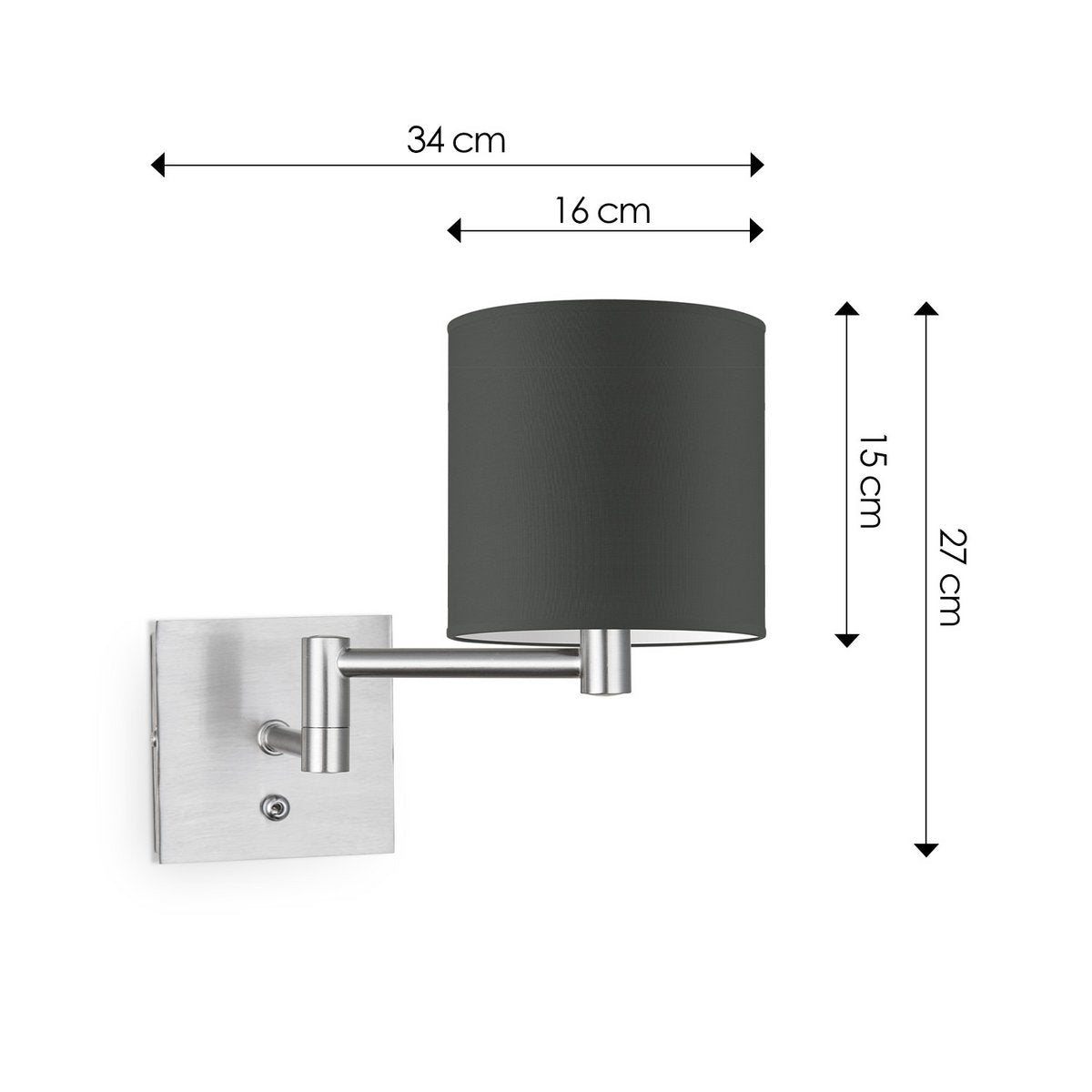 Wandlamp - Swing, E27, antraciet Lampenkap 16x15cm