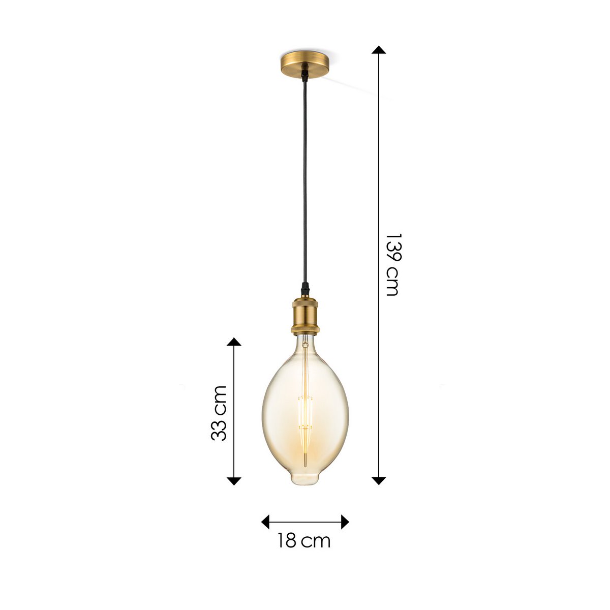 hanglamp brons vintage Ovaal G125 - dimbaar E27 amber