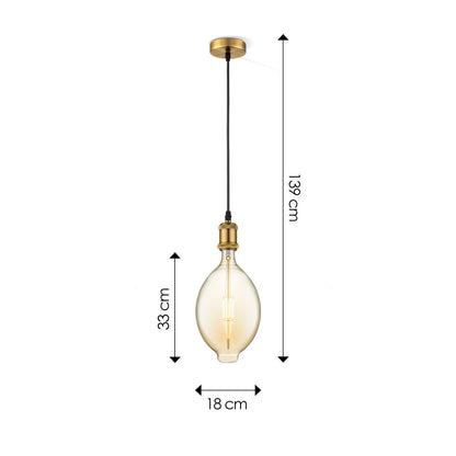 hanglamp brons vintage Ovaal G125 - dimbaar E27 amber