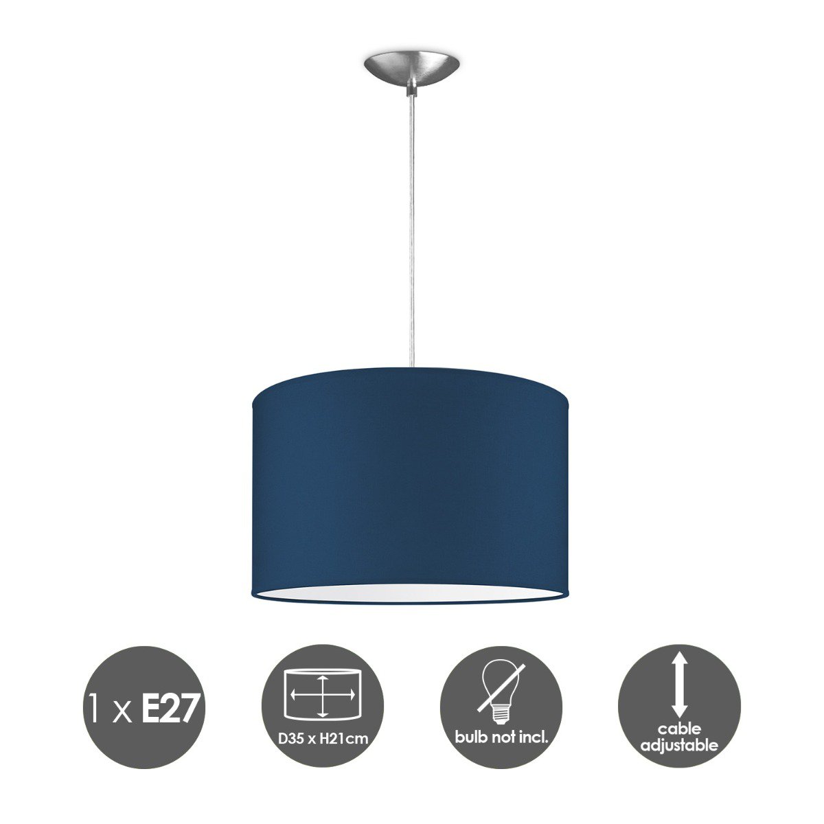 hanglamp Bling met lampenkap, E27, donkerblauw, 35cm