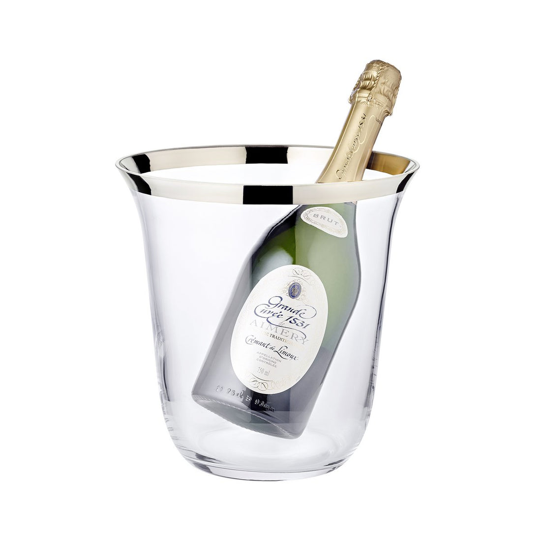 Flessenkoeler champagnekoeler Toby, mondgeblazen kristalglas met platina rand, hoogte 23 cm, ø 22 cm