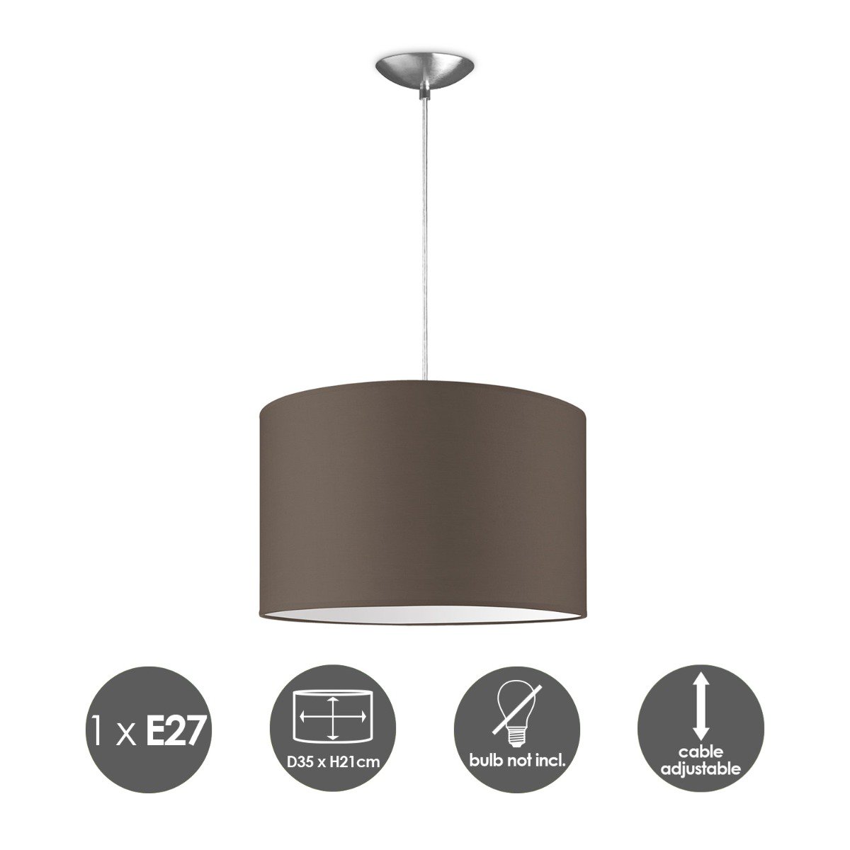 hanglamp Bling met lampenkap, E27, taupe, 35cm