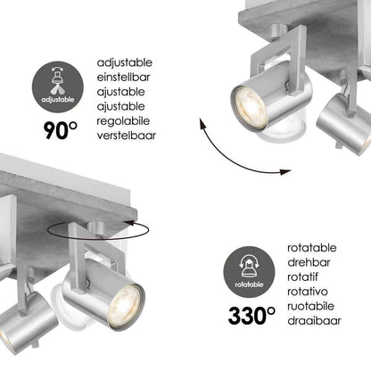 Opbouwspot Concrete 4 - incl. dimbare LED lamp - beton