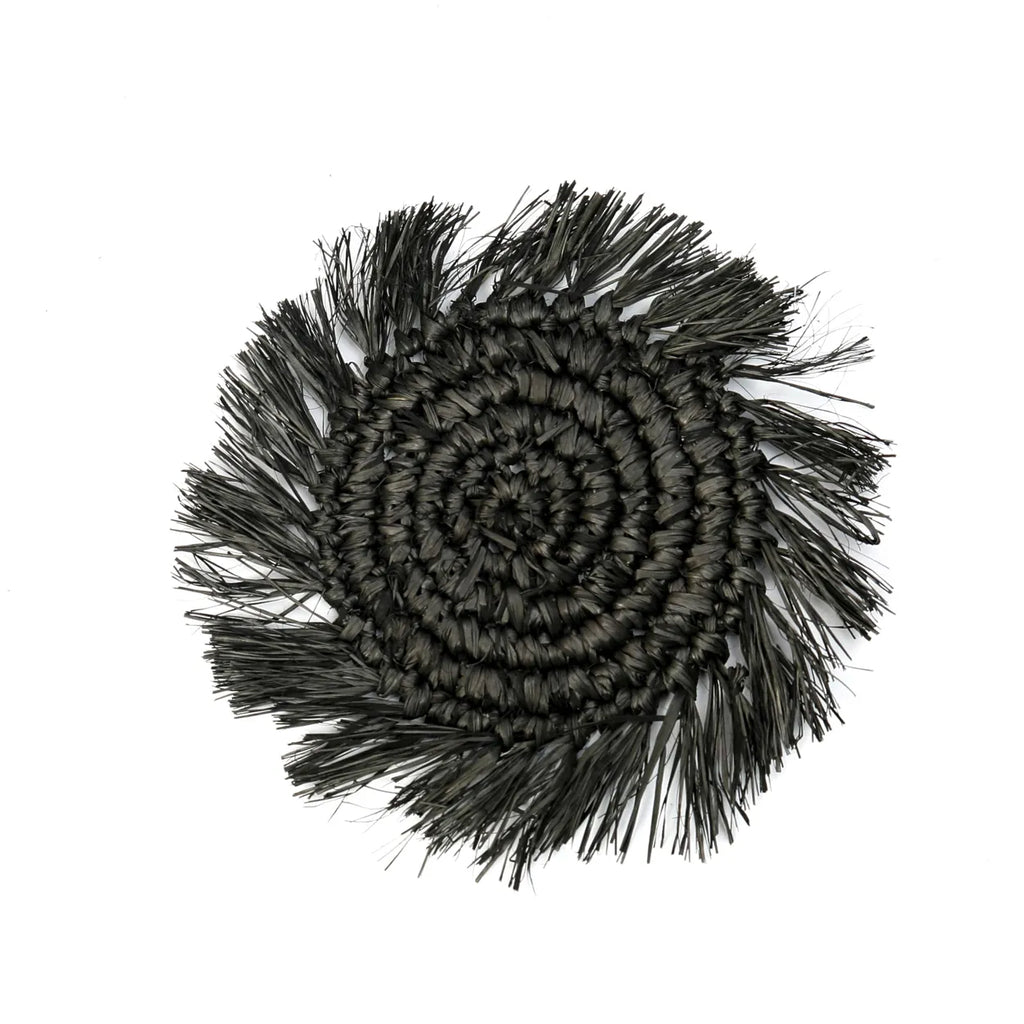 De Fringe Raffia Onderzetter - Zwart