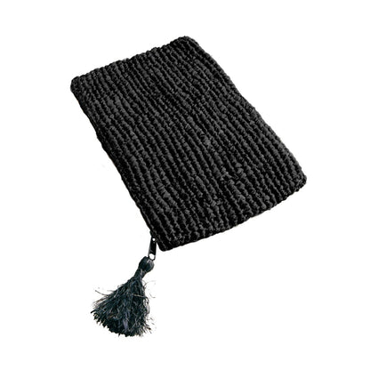 De Raffia Clutch met ritssluiting - Zwart - L