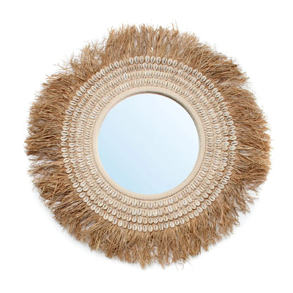 De Raffia Cowrie Spiegel - Naturel Wit