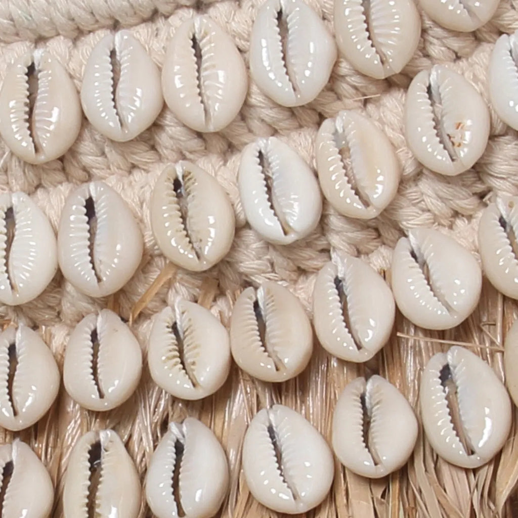 De Raffia Cowrie Spiegel - Naturel Wit