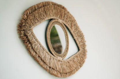 De Raffia Eye Spiegel - Naturel - M