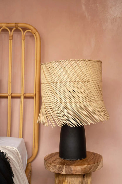 De Rattan Tafellamp - Zwart Naturel