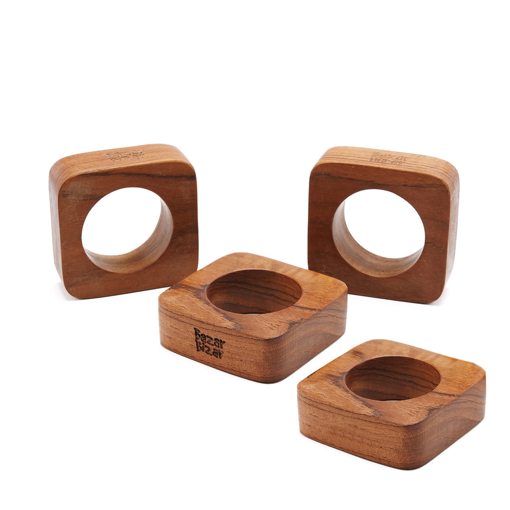 Teak wortel Servetring - Set van 4