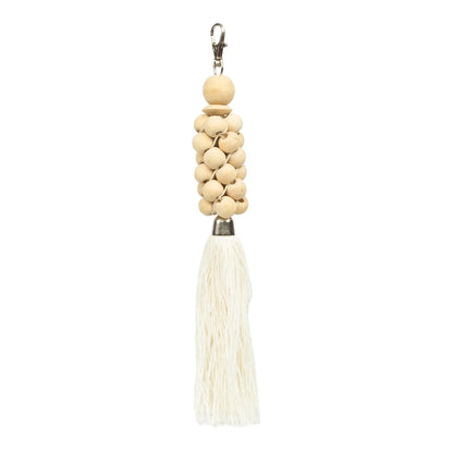 De Wooden Beads Sleutelhanger - Naturel Wit