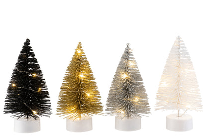 J-Line Display 12Kerstboom+Led Glitter Plastic Zwart/Zilver/Goud