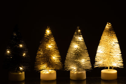 J-Line Display 12Kerstboom+Led Glitter Plastic Zwart/Zilver/Goud