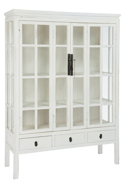 Toonkast 3 planken 3 laden Hout/Glas Wit 130X45x175cm