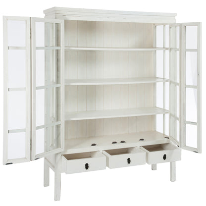 Toonkast 3 planken 3 laden Hout/Glas Wit 130X45x175cm