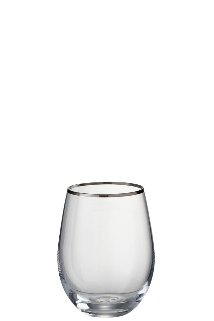 J-Line Drinkglas met bolle rand, glas transparant/zilver.