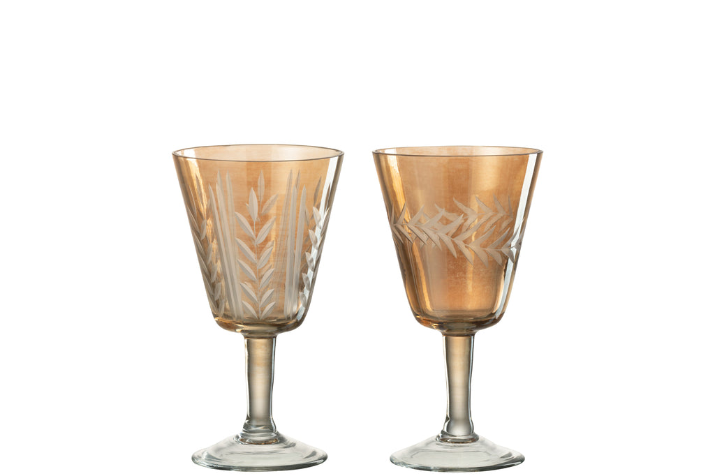 J-Line Drinkglas Voet Verticale Steelglas Goud Assortiment Van 2