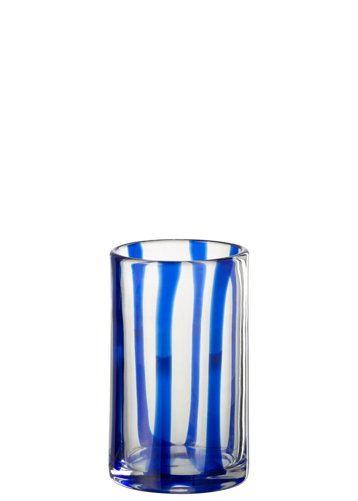 J-Line Drinkglas Gestreept Glas Transparant/Blauw