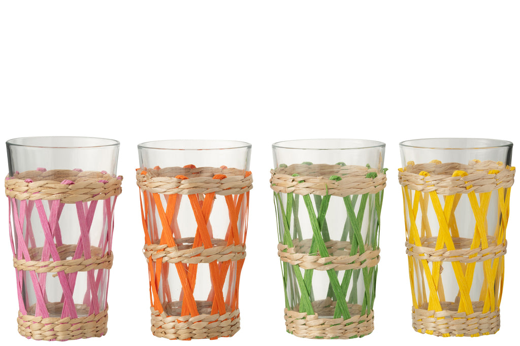 J-Line Drinkglas Geweven Glas Mix Groot Assortiment Van 4