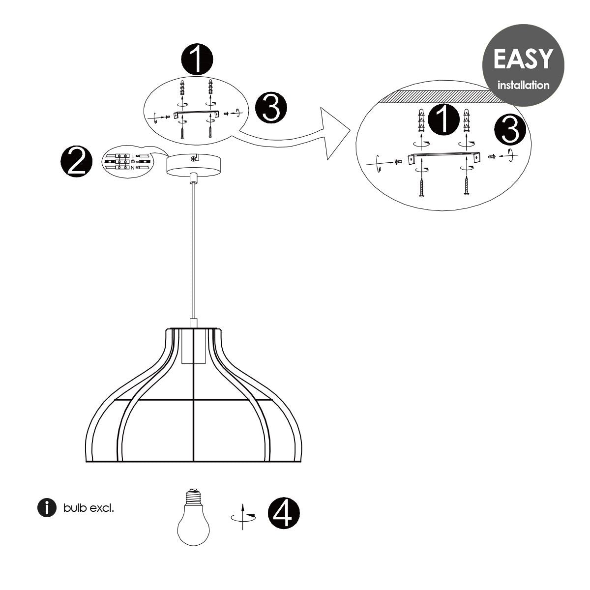 Hanglamp Blank - Zwart - 40x40x131cm