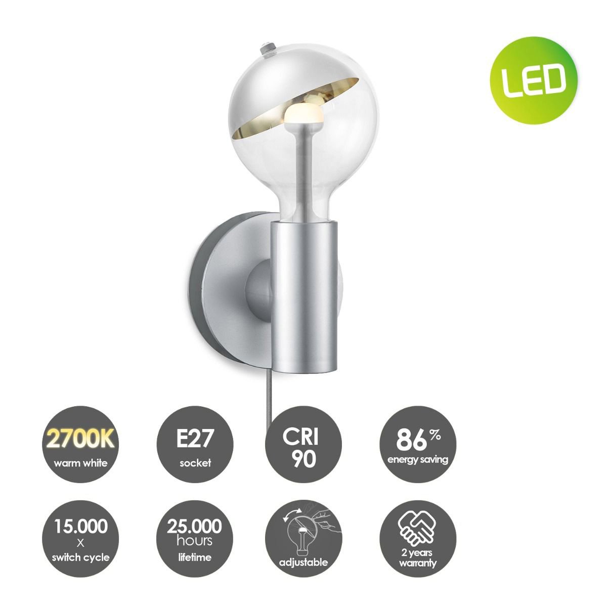 Wandlamp Move Me - Wally Sphere 5.5W 2700K zilver-goud