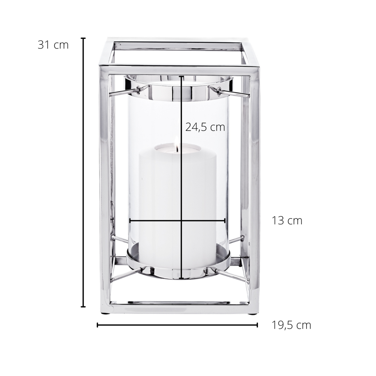 EDZARD Windlicht Banu, roestvrij staal, vernikkeld, met glas, hoogte 31 cm